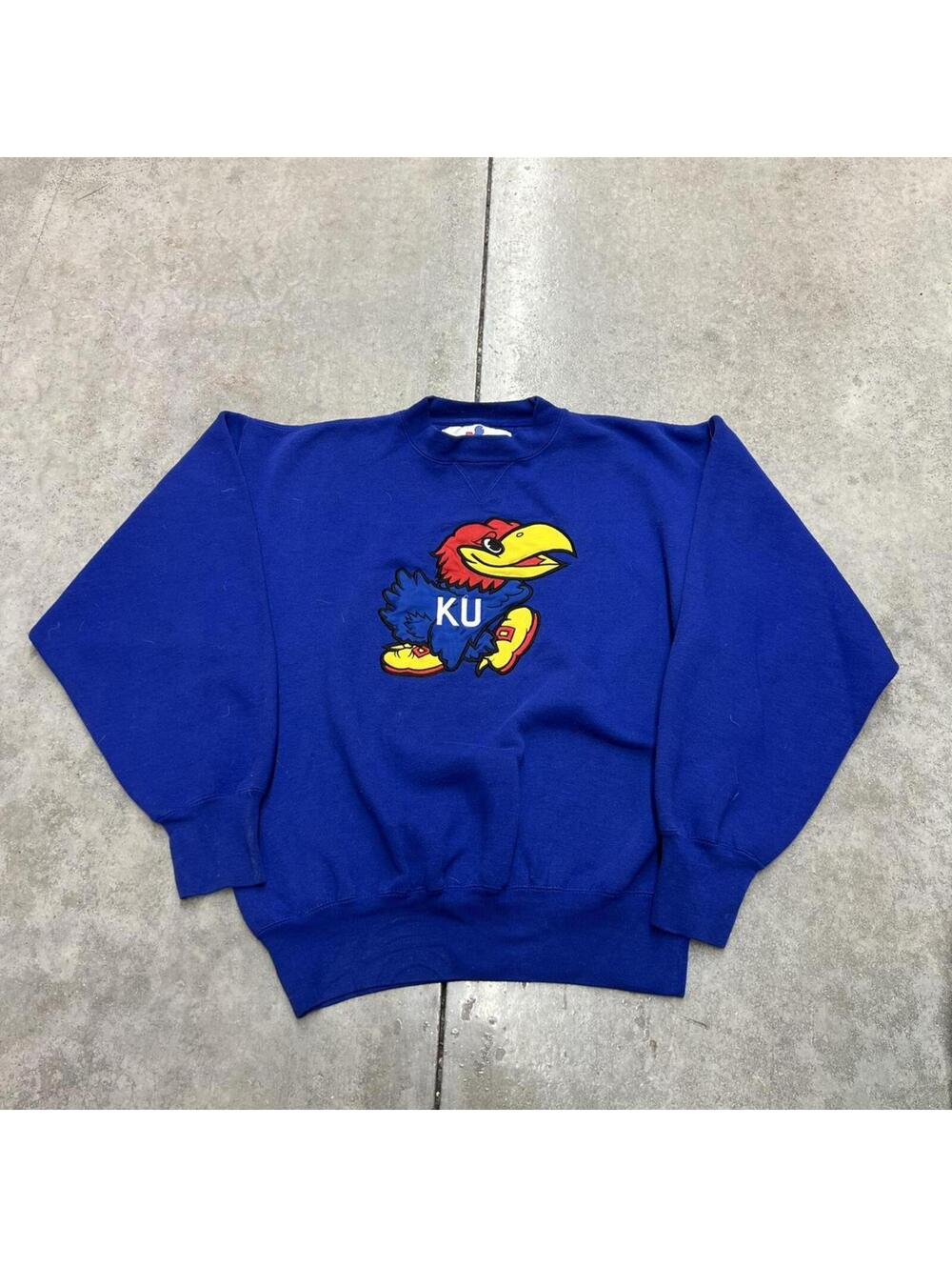 vintage kansas university jayhawks collegiate blue crewneck size medium
